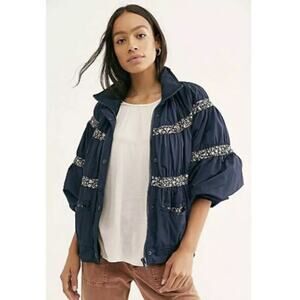 Free People On My Mind Bomber Jacket Navy Blue Retro Boho choose size XS $228